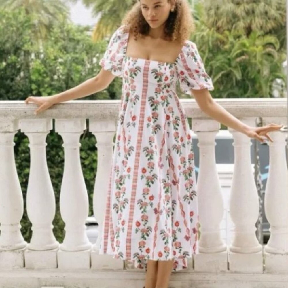 Hill House Home Matilda Red Shell Vine Stripe Dress NWT XS
